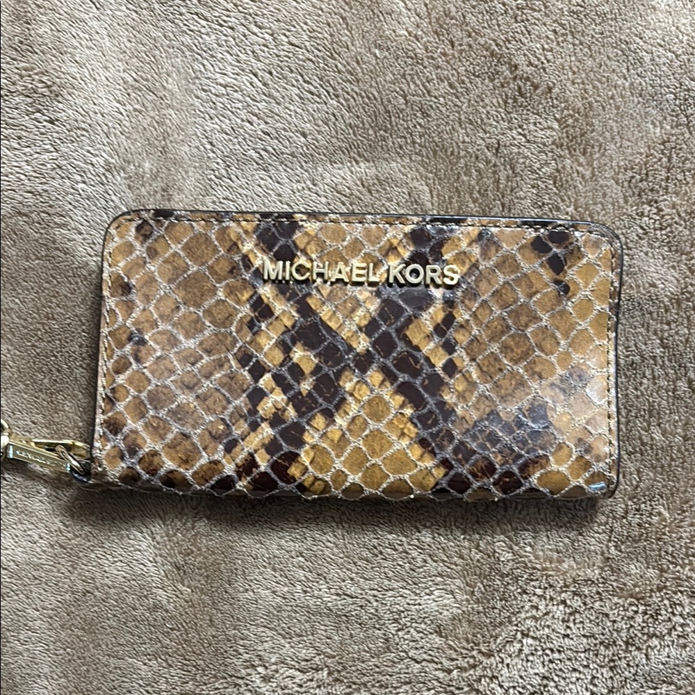 Michael Kors Brown and Tan Snake Print Wallet